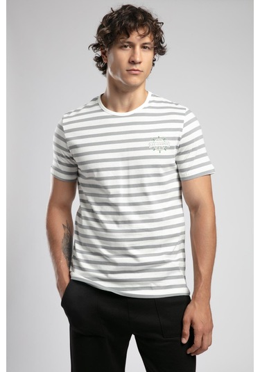 Lee Cooper Eddy Erkek %100 Pamuk O Yaka T-shirt Gri-21599 Gri