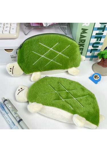 Sınır Ötesi Yaratıcı Kaplumbağa Kalem Çantası Kulaklık Çantası Karikatür Hayvan Sevimli Çocuk Kırtasiye Peluş Çanta Saklama Çantası Kalem Çantası Kaplumbağa Kalem Kutusu Çok Renkli