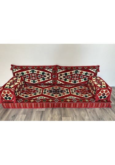 Coton Şark Köşesi Otantik Yörük Desenli Minder Takımı Konsept Kırmızı Kırmızı
