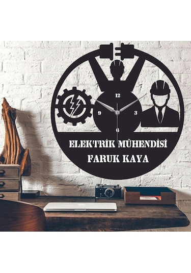 Elektrik Mühendisi 1 Temalı Ahşap Duvar Saati Siyah