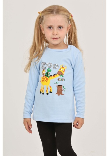 Toontoy Kız Çocuk Zürafa Baskılı Sweatshirt Koyu Mavi