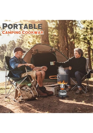 Createtech Yeşil Tencere Tava Sırt Seti, Paslanmaz Çelik Katlanabilir Çatal Kaşık İle Açık Hava Pişirme Çantası Kp Yeşil