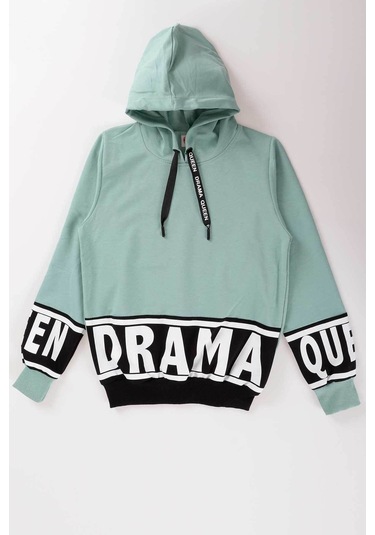 Ahengim Kız Çocuk Drama Baskılı Kapüşonlu Sweatshirt Ak13433 Su Yeşili