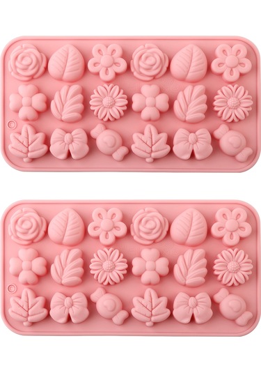 Shineyee 18 Bölmeli Silikon Kalıp Seti: Çiçek, Yaprak Ve Fiyonklu Tasarımlarla Pasta Ve Çikolata Yapımı İçin İki Parça Diğer
