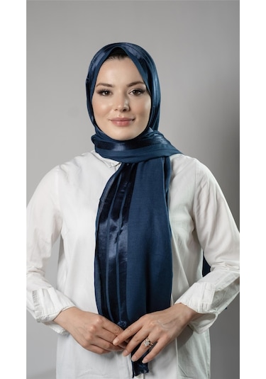 Hürrem Bone Petrol Mavisi Şerit Çizgili Şal Viskon Kumaş Bursa Dolama 202109 17 Petrol Mavisi