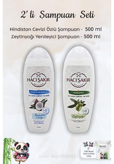 Hacı Şakir Hindistan Cevizi Şampuan 500 Ml, Zeytinyağlı Şampuan 500 Ml Ve Rosıe