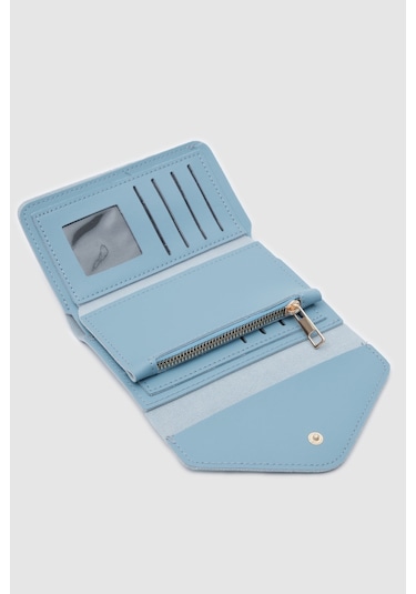 Zarf Detaylı Nakit Ve Bozuk Para Bölmeli Bayan Cüzdan-mavi Açık Mavi
