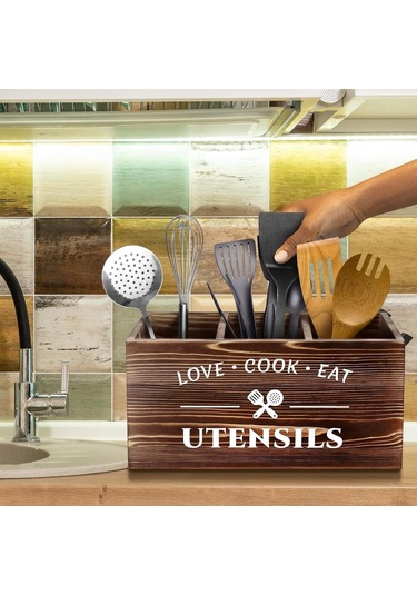 Mutfak Eşyası Düzenleyici Kutusu, Bıçak, Çatal Ve Kaşık Sınıflandırması Saklama Sepeti Kahverengi