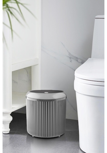 Decorev 5 Litre Gri Click Kapaklı Modern Çizgili Çöp Kovası Dc-6801 Siyah
