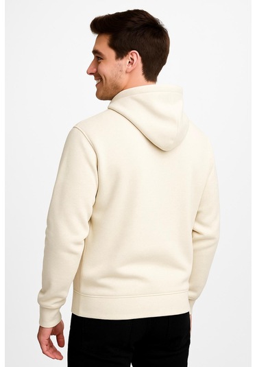 Axxel Erkek Krem Fermuarlı Kapüşonlu Sweatshirt-w590 Krem 3 İplik Şardonlu