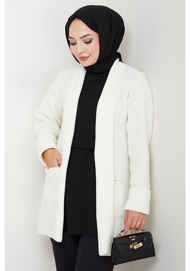 Enfil Şal Yaka Triko Hırka 1598 - Beyaz Beyaz