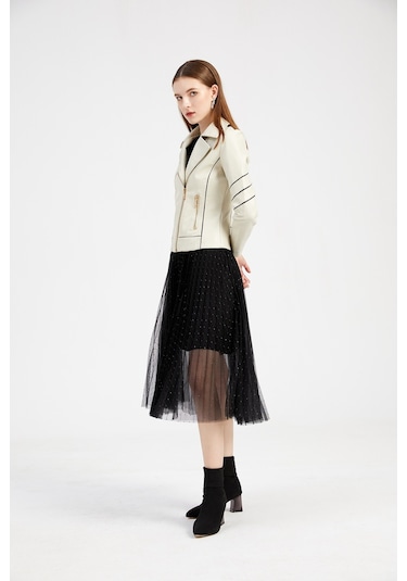 Kadın Deri Ceketler Motosiklet Montları Beyaz