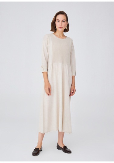 Peraluna Bol Kesim Uzun Kadın Triko Elbise Ekru Melanj Ekru