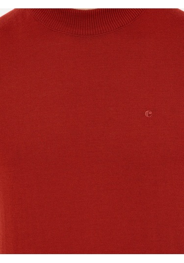 Cacharel Kiremit Slim Fit Çeyrek Balıkçı Yaka Basic Triko Kazak Kırmızı
