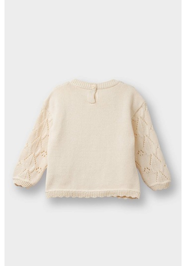 Defacto Kız Bebek Bisiklet Yaka Çiçekli Pamuk Akrilik Triko Kazak G2317a525wner120 Ekru-er120