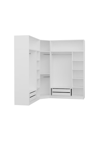 Minar Kale 7 Kapaklı 4 Ç Köşe Dolap + Yüklük Beyaz Mebran Panjur 190cm