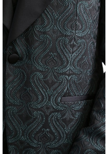 Dalgalı Desenli S Al Yaka Yelekli Yeşil Smokin - Wessi Yeşil