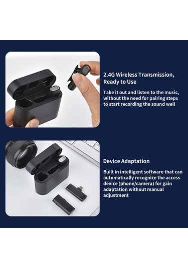 Teltree Kablosuz Kolluk Mikrofonu, İki Transmitterlı, Şarj Kutusu İle, Telefon Canlı Yayın Ve Röportaj İçin Gürültü Azaltıcı, Type-c Arayüzü