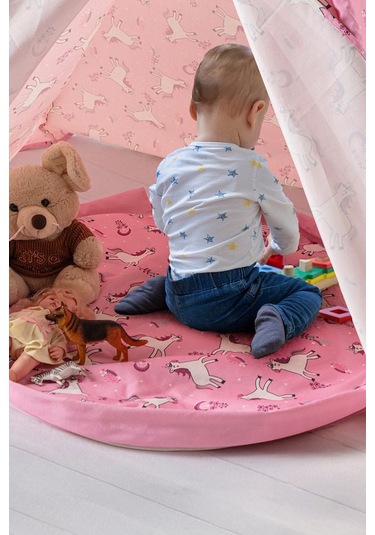 Çocuk Oyun Çadırı Ahşap Direkli Geniş Oyun Evi 150x150x200 Cm Pembe