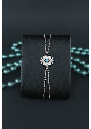 Parmas Design Göz Temalı Turkuaz 925 Ayar Gümüş Kadın Ayarlanabilir Bileklik - Gümüş