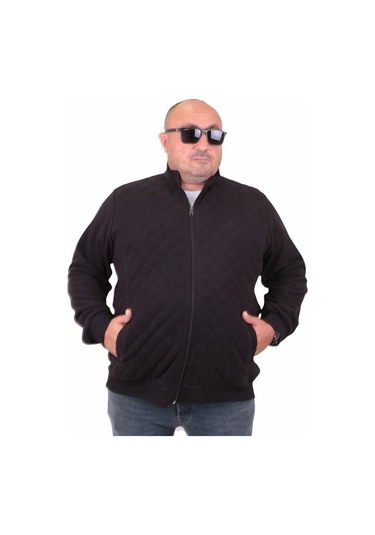 Starbattal Büyük Beden Fermuarlı Hırka Diamond 23281 Sıyah-Sıyah Siyah