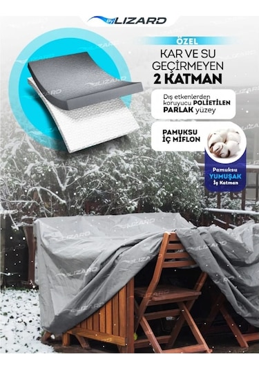 Bahçe Mobilya Koruma Masa Sandalye Kılıf Örtüsü Gri 160x100x75cm Su Geçirmez
