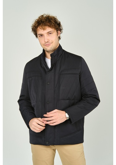 Lucas Erkek Hakim Yaka Desenli Fermuar Ve Çıtçıt Kapamalı Kaban 4782 Lacivert Lacivert