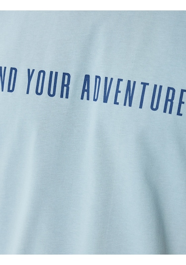 Koton Bisiklet Yaka Regular Fit Pamuklu Kısa Kollu Slogan Baskılı Tişört Mavi 5sam10087hk Mavi
