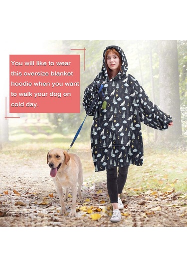 Wolf Desenli Giyilebilir Battaniye Hoodie, Unisex Kalın Flanel, Kapüşonlu,sıcak Rahat-a7 Wolf Night Sky