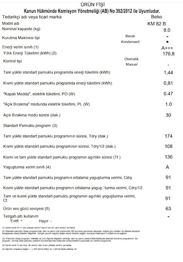 Beko KM 82 B 8 KG Çamaşır Kurutma Makinesi