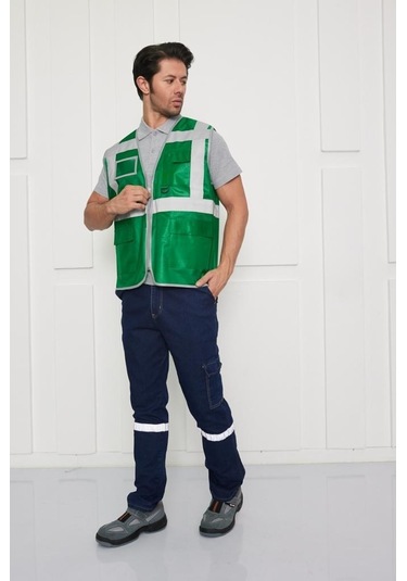 Orange Safety Mühendis Tipi İkaz Yeleği Koyu Yeşil