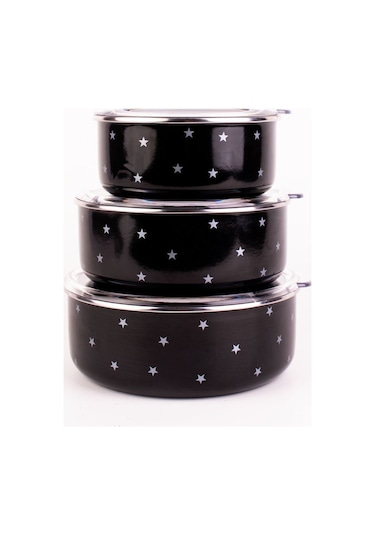 Star Emaye Saklama Kabı Ocaklarda Kullanılabilir Siyah