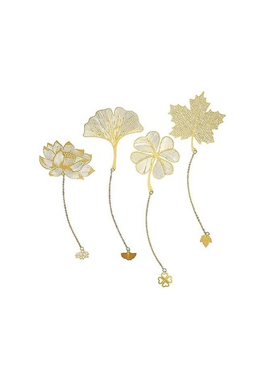 4 Adet Zincirli Metal Kitap Ayracı, Altın Renk, 115mm 23mm