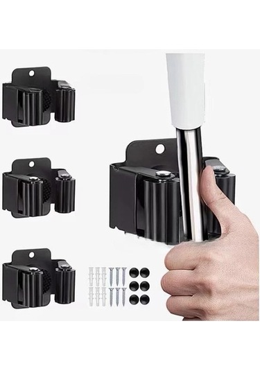 Novahub Çok Amaçlı Kancalar Duvara Monte Banyo Organizatör Süpürge Tutucu 6 Adet Siyah Kancalı Askılık Siyah