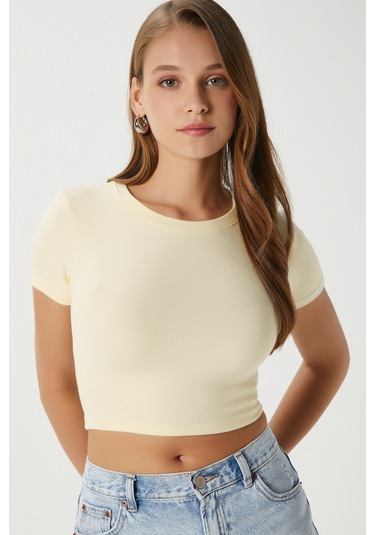 Kadın Deal Lux Touch Yumuşak Doku Crop Tereyağı Sarısı Bluz Tereyağı Sarısı