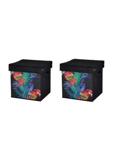 Saklama Kutusu Seti,kapaklı Papağan Desen Kumaş 2 Adet 28x28x28cm