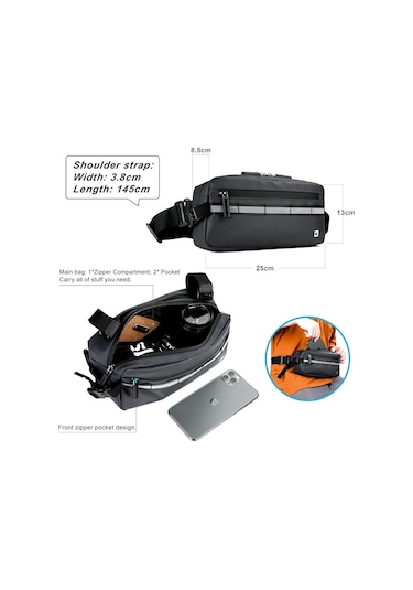 Rhınowalk Çok Fonksiyonlu Gidon Bisiklet Çantası Bisiklet Ön Çantası Omuz Çantası Bel Çantası - Siyah