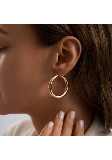 14k Altın Halka Küpe 4 Mm 3.5 Cm T14314 Renkli