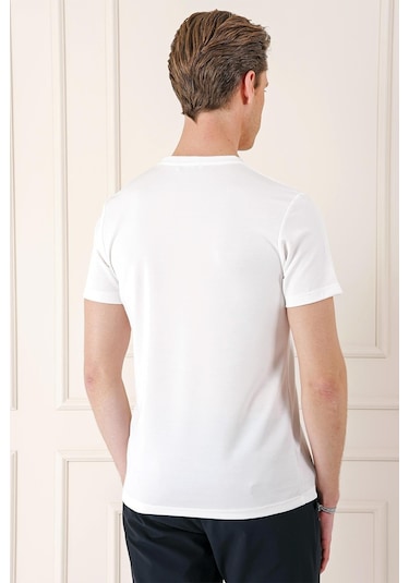 Slim Fit Bisiklet Yaka Pamuklu Beyaz Tişört Ts 880 Beyaz