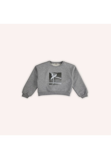 Kız Çocuk Baskı Detaylı Sweatshirt Gri-melanj 2421gk08051-4942 001
