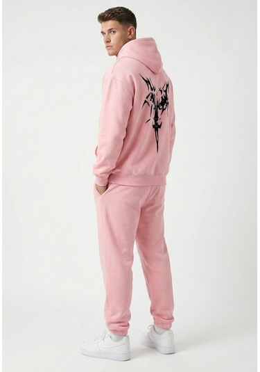 Nevermind Unisex Oversize Hoodie Grafik Sembol Baskılı Pembe