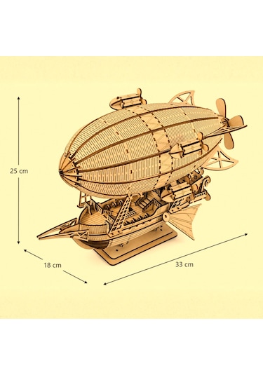 Zeppelin Ahşap Maket Seti Dıy 3d Puzzle Steampunk Hava Gemisi Koleksiyoner Modeli 316 Parça