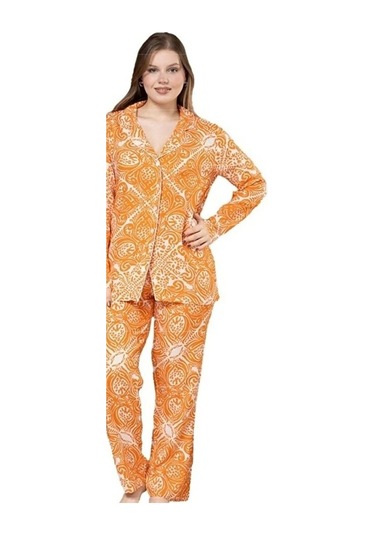 Yaren Collection Pamuklu Kadın Pijama Takımı Uzun Kollu Nefes Ala Turuncu