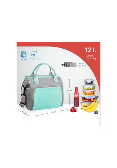 Kadınlar İçin Yalıtımlı Öğle Yemeği Çantası, Sızdırmaz Büyük Öğle Yemeği Kutusu, Ayarlanabilir Askılı Yeniden Kullanılabilir Öğle Yemeği Soğutucu Çanta, Kadınlar İçin Öğle Yemeği Çantası, Turkuaz Öğle Yemeği Çantası Çok Renkli