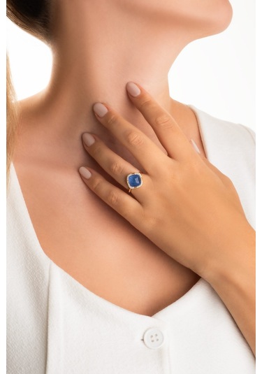 Safir Zarafeti 18 Ayar Sarı Altın Kaplama Gümüş Tasarım Yüzük Sarı