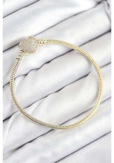 Pirinç Charm Zirkon Taşlı Kalp Model Gold Renk Kadın Bileklik - Tj-bb7809 Çok Renkli