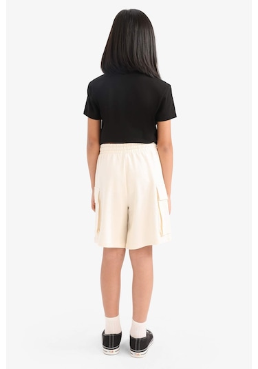 DeFacto Kız Çocuk Beli Lastikli Kargo Cepli Şort B0840A825HSER233 Ekru