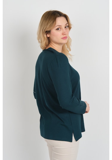 Detay Triko Kadın Boncuk İşlemeli Desenli Uzun Kol Anne Bluz 5737 Zümrüt Zümrüt