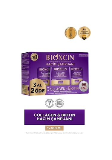 Bioxcin Collagen & Biotin Hacim Veren Şampuan 3 x 300 ML