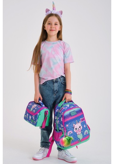 Coral High Kids Su Yeşili Lavanta Unicorn Kedi Desenli Okul Çanta Seti Set0123478